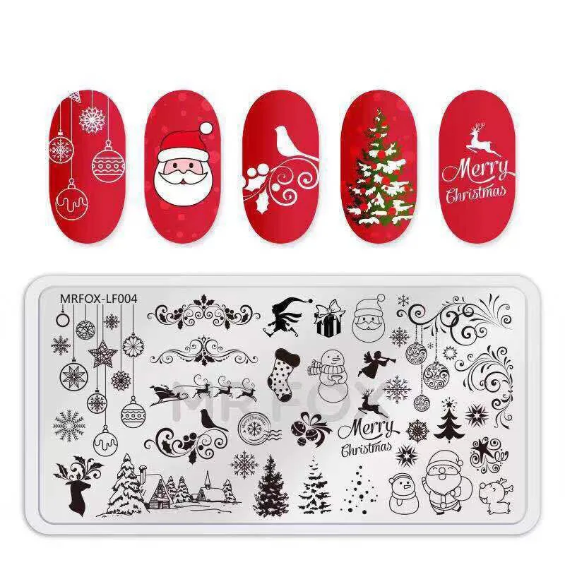 

Christmas Flower Nail Stamping Plate Template Beer Santa Snowflake Nail Art Printing Stencil Tool