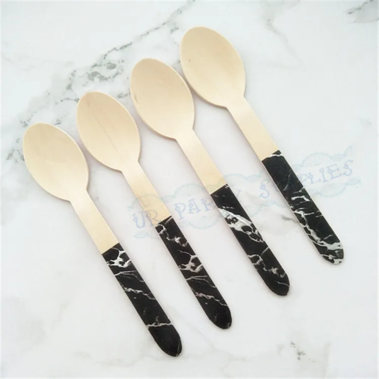 120 шт. черная с фольгой Серебряная мраморная деревянная посуда свадебные