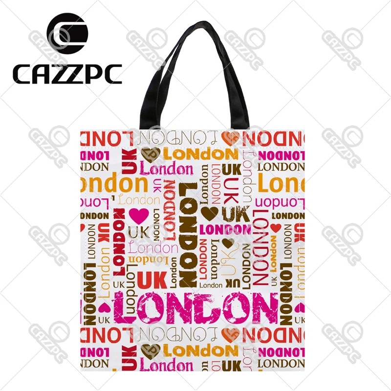 

Sweet Pink Fashion Love London repeat Typography Pattern Print Custom individual waterproof Nylon Fabric shopping bag gift bag