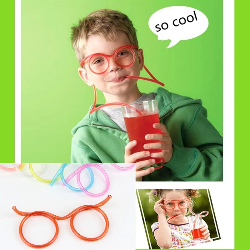 10pcs Funny Soft Drinking Straw Eye Glasses Novelty Toy Party Birthday