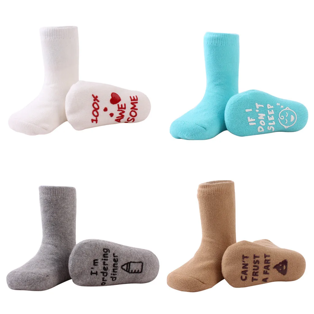 1 пара, Детские хлопковые носки с буквенным принтом для маленьких мальчиков и девочек, нескользящие носки-тапочки для девочек и мальчиков