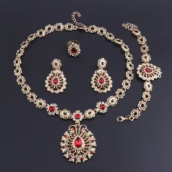 

OEOEOS Bridal Jewelry Sets High Quality Gold Color Jewelry Set Necklace Earrings Bracelet Set Ring For Women Dubai Jewelry Set