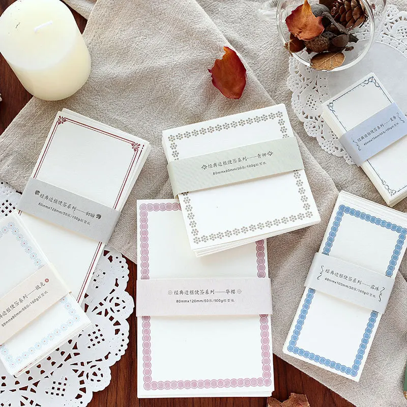 

Mohamm Classic vintage border note Series Cute Stick Notes Memo Pad Diary Stationary Flakes Scrapbook Decorative Sticky Notes