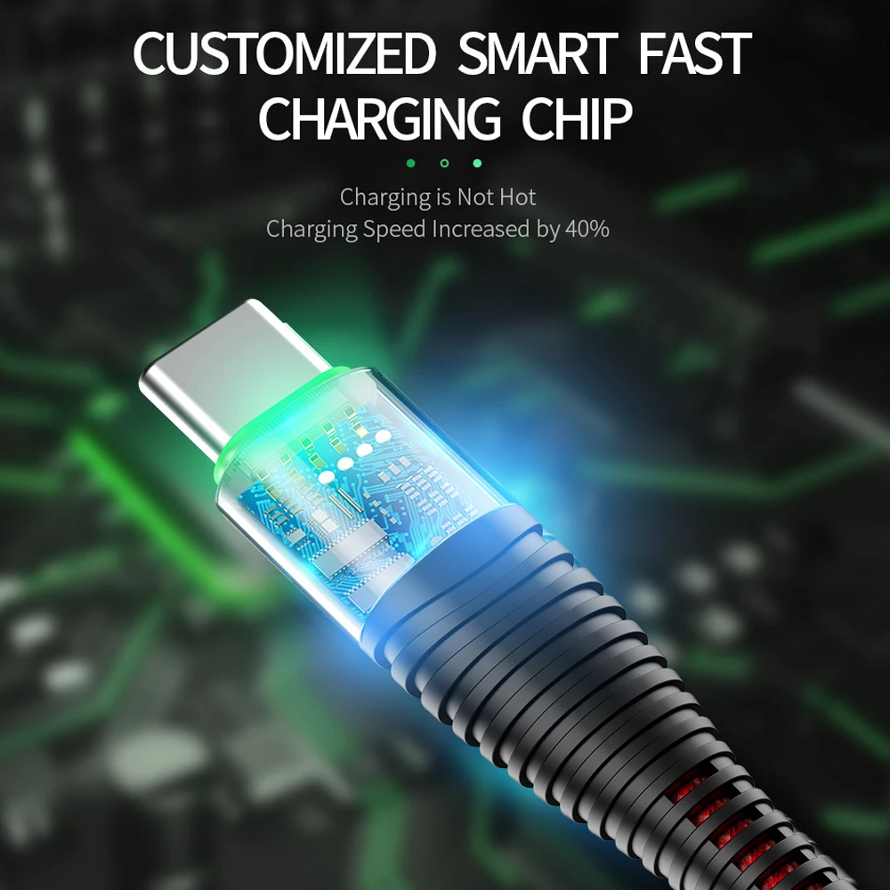Jellico 3A LED الإضاءة USB نوع C كابل لسامسونج Xiaomi QC3.0 سريع كابل شحن USB-C شاحن الهاتف المحمول USB نوع -c كابل