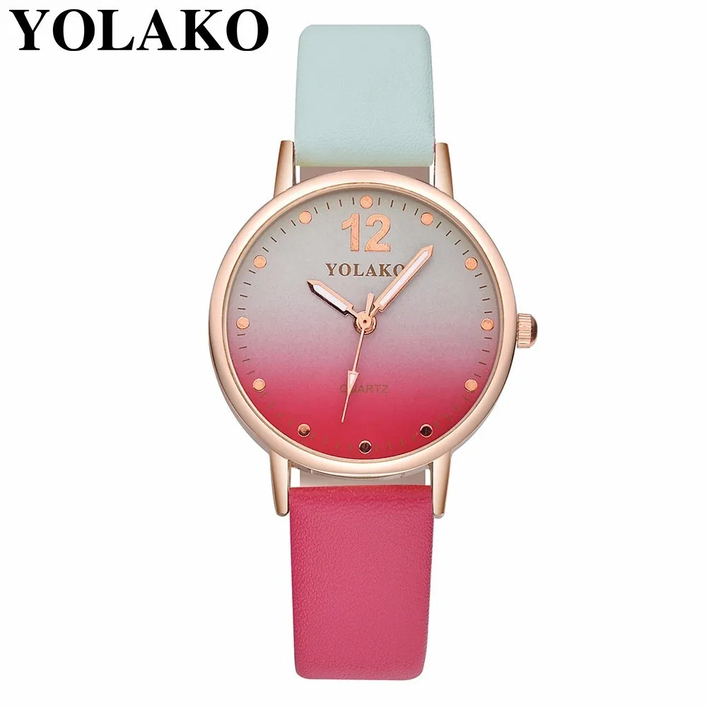 

YOLAKO Brand Women Retro Gradient Rainbow Watch Casual Luxury Fashion Sport Quartz Wrist Watches Relogio Feminino Hot Sale