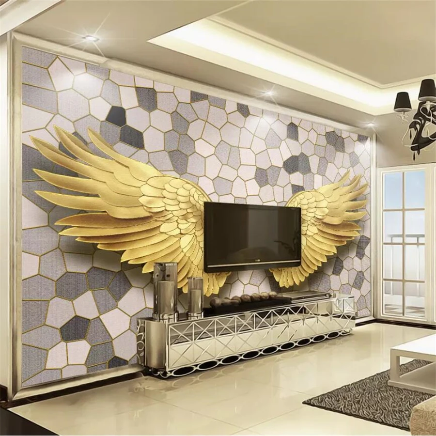 

beibehang Custom wallpaper 3d murals Nordic modern gold angel wings mosaic stone TV background wall papers home decor wallpaper