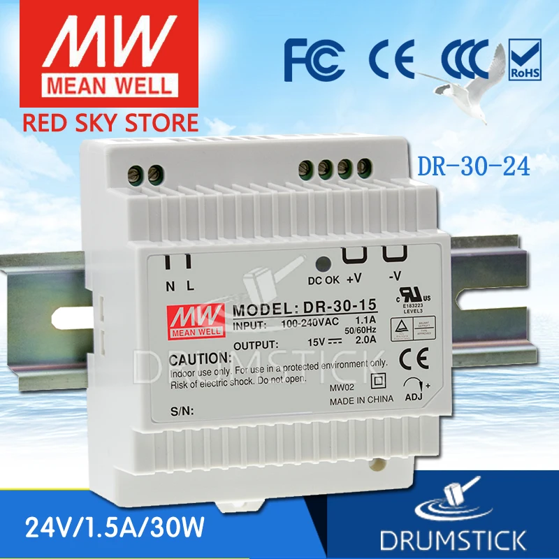 

MEAN WELL DR-30-24 24V 1.5A meanwell DR-30 24V 36W Single Output Industrial DIN Rail Power Supply