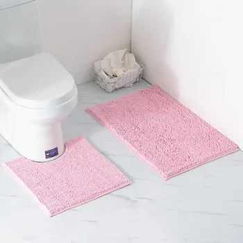 

Chenille Plush Rugs 2-piece Set Non-slip Bathroom Mats Super Absorbent Floor Mats for Bathroom Rug Bathtub Toilet Carpet