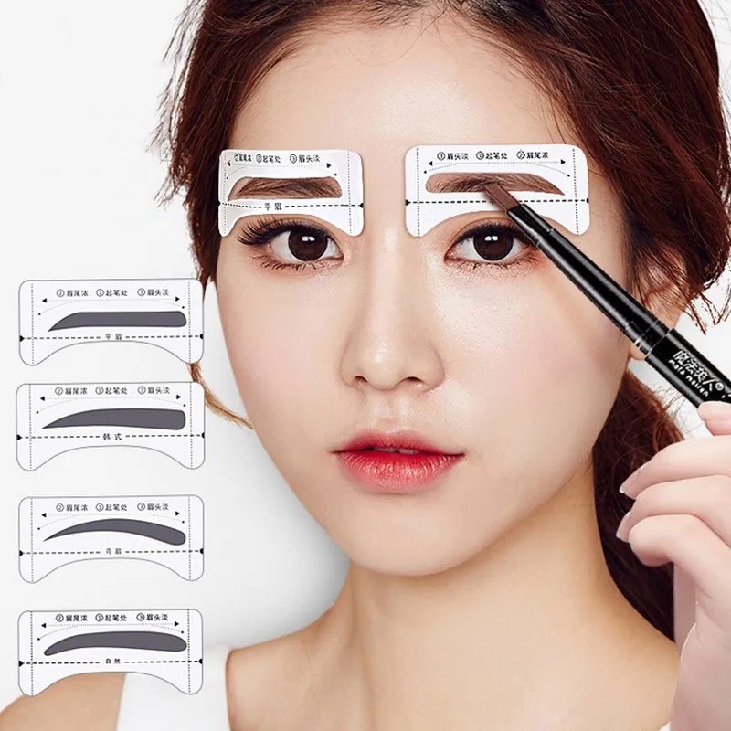 

8 Pairs Professinal Fashion Eyebrow Template Stickers Eye Brow Stencils Drawing Card Stencil Eye Grooming Makeup Tools 4 Types