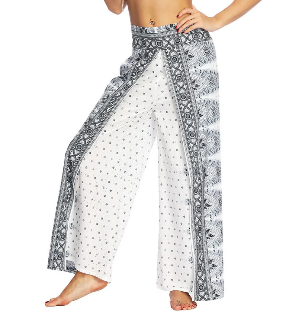 Frauen Breite Bein Boho Yoga Harem Pants Bequeme Gypsy Hippie Indischen Thailand Böhmischen Palazzo Hosen Gesmokt Taille Aladdin Hosen