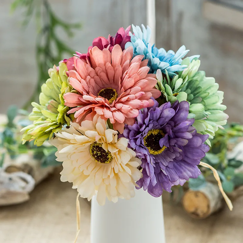 

Aritificial Flowers Bouquet Gerbera Sun Flower Spring Daisy Silk Flower for Crafting Home Wedding Party Festival Decoration DIY