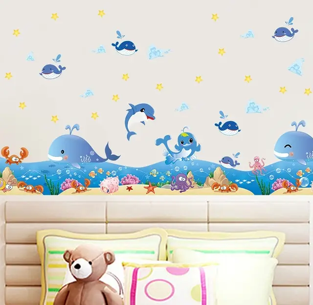 online shop seabed wave fish baseboard wall stickers nursery bedroom