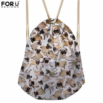 

FORUDESIGNS Vintage Women Drawstring Backpack Kawaii Animal Pug Dog Prints Mini School Bagpack Drawstring Bags for Teenage Girls