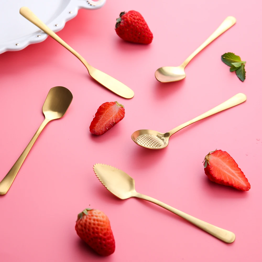 Stainless Steel Spoon Cute Ice Cream Coffee Fruit Spoons Butter Knife Teaspoon Gold Plating Dessert Cake Sugar Spoon Tableware