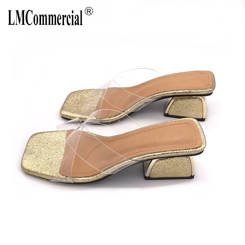 

Transparent slippers fashionable square-headed fairies with thick heels high-heeled slippers luxury shoes women designers