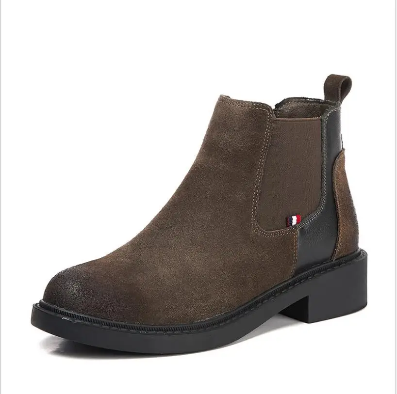 

CHAISHOU 2018 autumn and winter new single boots nubuck leather boots thick with casual women's boots comfortable Chelsea boots