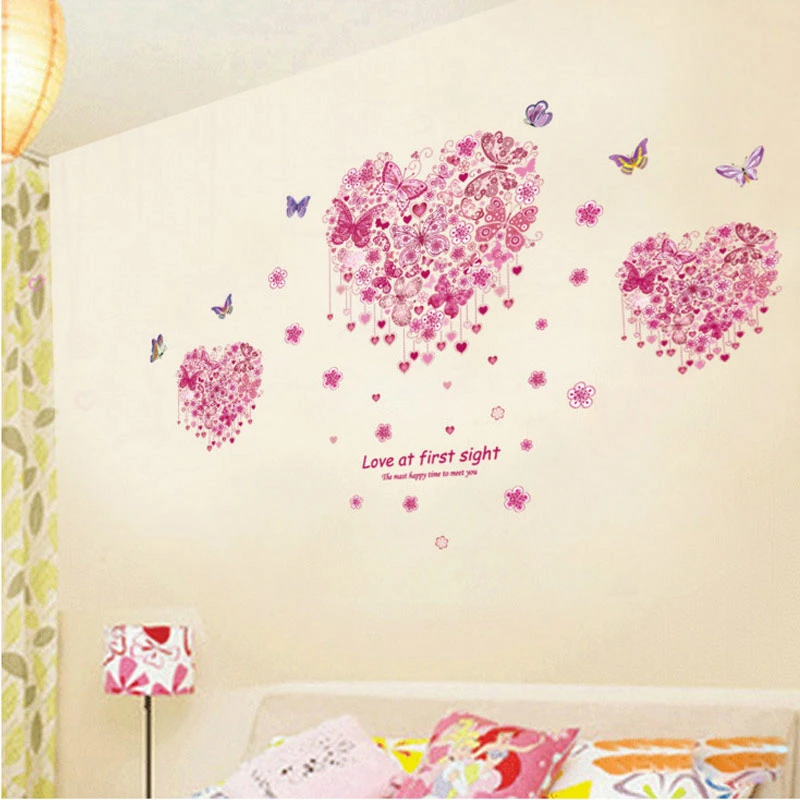 

fantastic butterflies loving heart wall stickers girls bedroom decoration 3d mural art home decals valentine gift