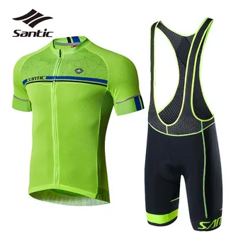 

Santic Cycling Jersey Sets 2018 Pro Team Cycling Clothing Kit Skinsuit Men Short Sleeve Bicycle Clothes Jersey Green Bike Sets