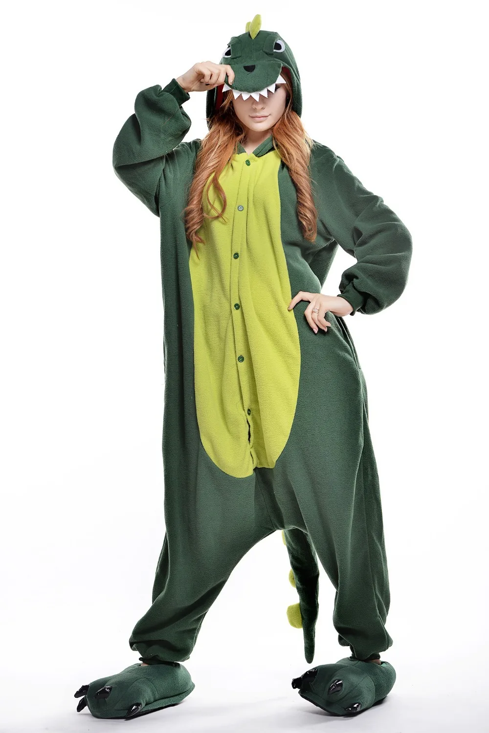 Plus Size Adult Green Dinosaur Costume/ Halloween Costume for Women/ Fancy Anime Cosplay/ Onesie