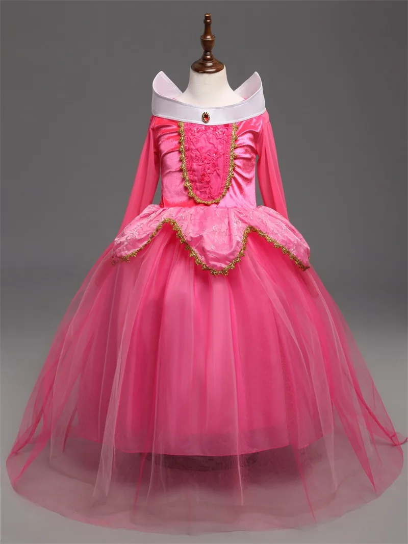 Платье для девочек праздничное платье принцессы спящей Красота Авроры костюм на день рождения Анна Эльза, Белль детская одежда с аксессуарами