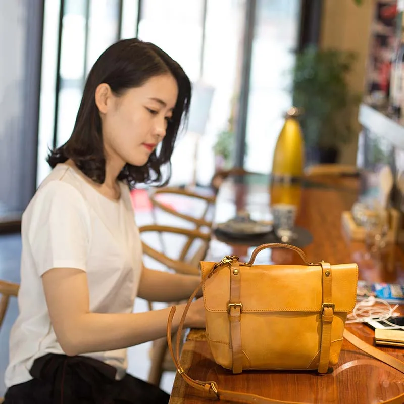 Retro casual shoulder bag art handbags vegetable tanned suede leather slung bag
