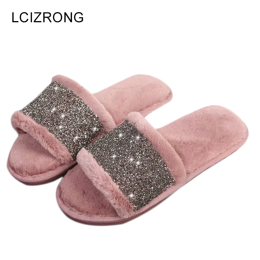 LCIZRONG 2019 Comfortable Women House Slippers Spring Faux Fur Home Slipper Woman Bedroom Indoor ...