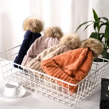 Женская Шапка-бини, осенне-зимняя однотонная Толстая теплая велосипедная шапка с меховыми помпонами, шапка с помпонами для леди, маска для лица