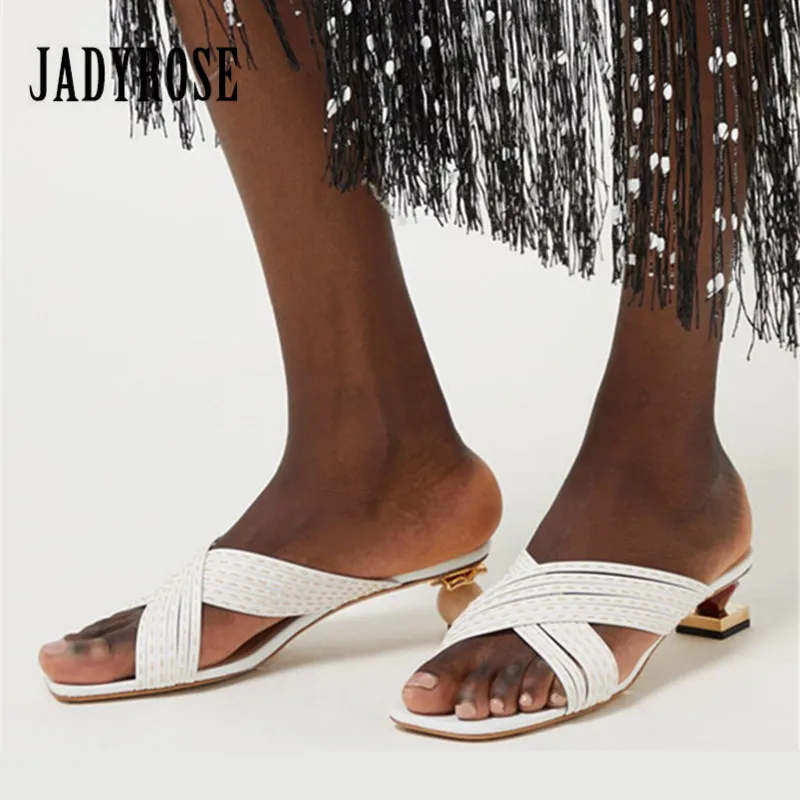 

Jady Rose White Women Summer Slippers Strange Heel Sexy Slides Prom Dress Shoes Woman Gladiator Sandals Mules Sandalias Mujer