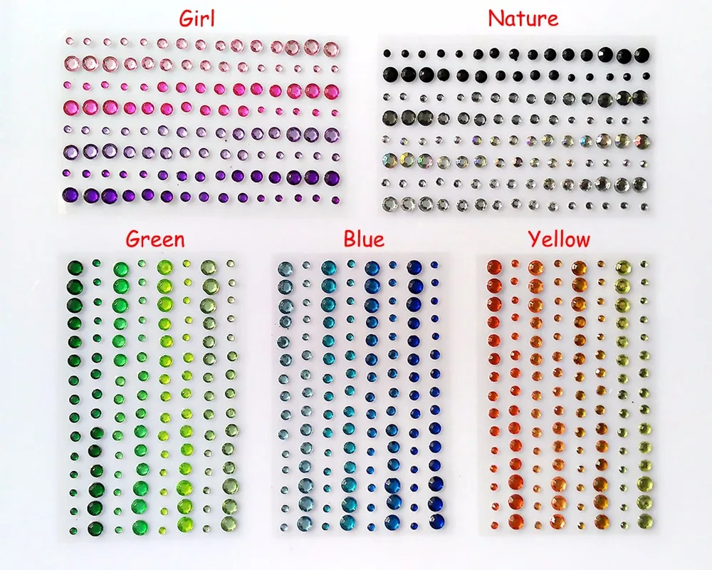 

(Packs of 5) 120pcs / 4colors mix acrylic gem sticker scrapbooking embellishments Self Adhesive Rhinestones