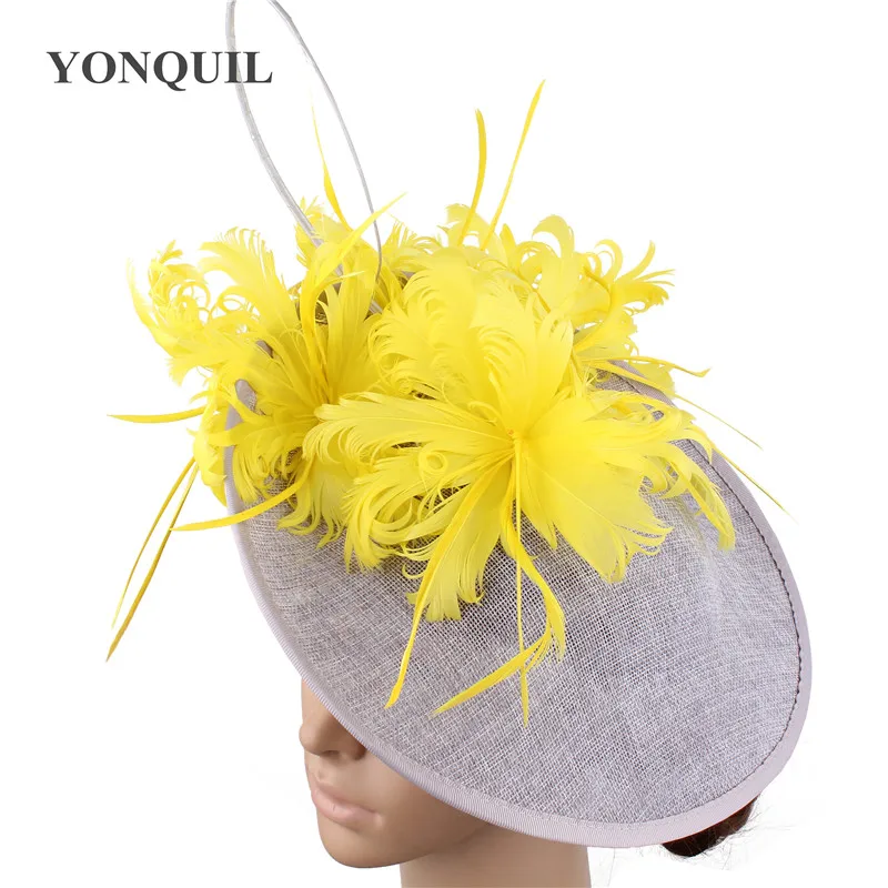 Для женщин Желтые Перья серый millinery шляпы чародей копия льняные ...
