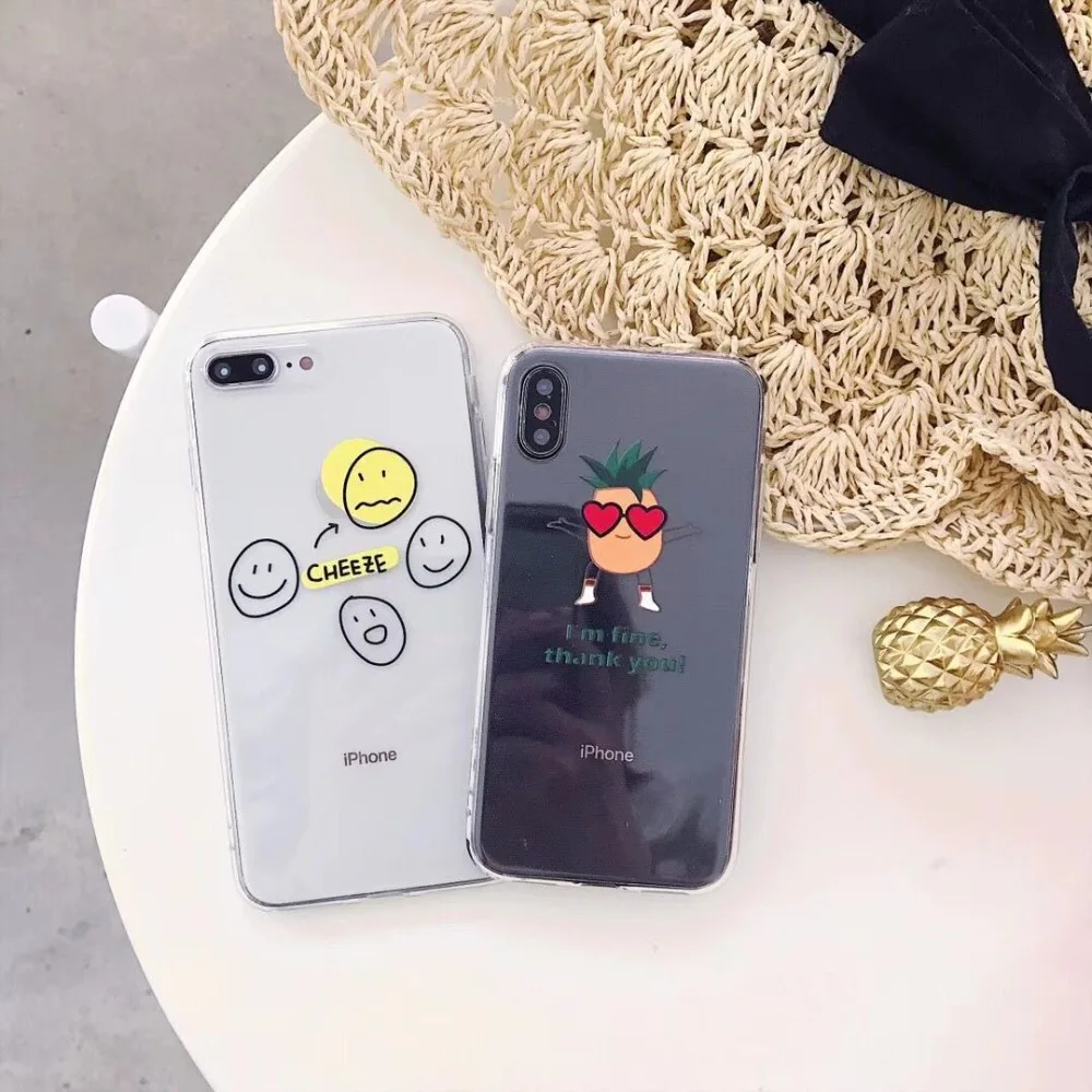 

ORYKSZ Cute Smiling Phone Case For iphone 7 Case For iphone 6S x 7 8 Plus Cases Ultra thin Soft TPU Silicone Cover Cartoon Capa