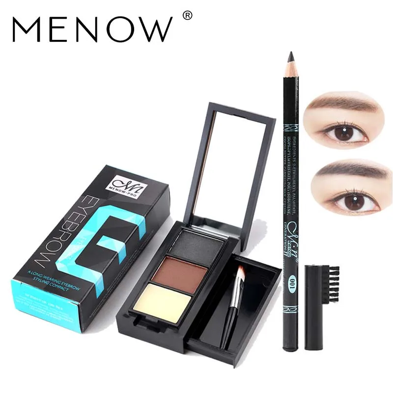 

Menow 3 colors Eye Cosmetic Combination Natural Long lasting Eyebrow Powder with Eyebrow Pencil Eyebrow Comb Makeup set