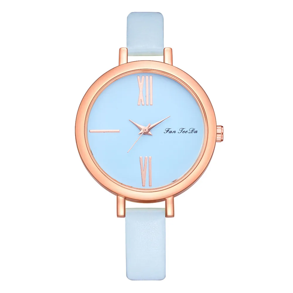 Новые модные часы Для женщин Простой Элегантный Стиль кожаный ремешок большой циферблат розового золота Повседневное кварцевые часы
