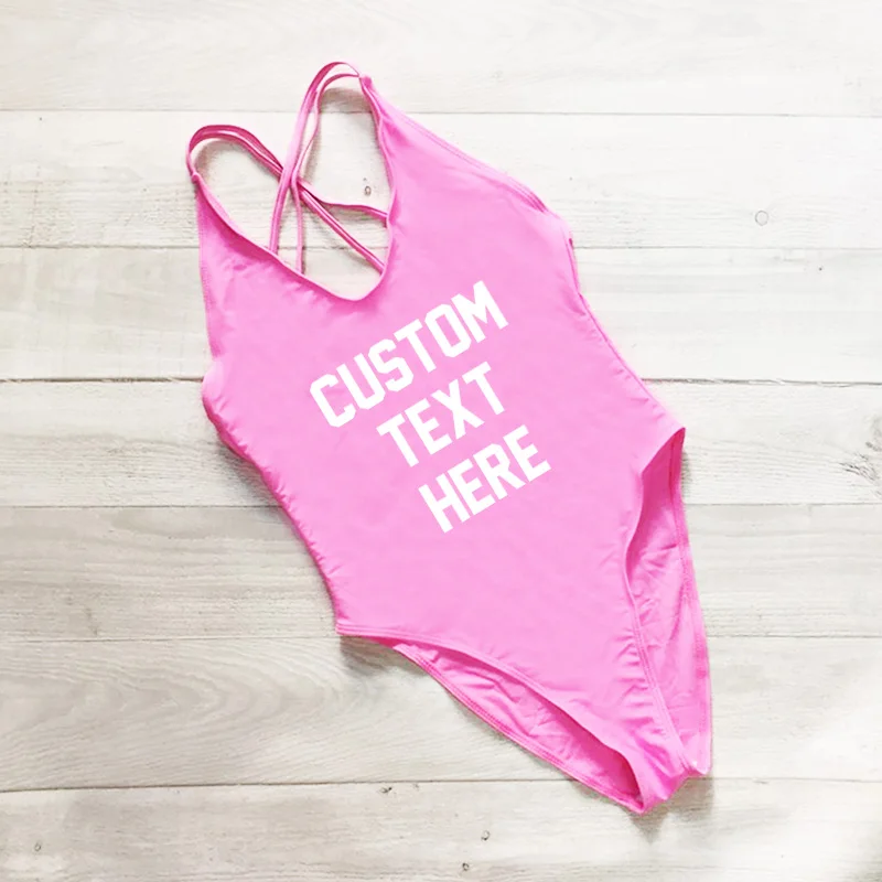 Пользовательский текст цельный купальный костюм летний купальный костюм плюс размер одежда для плавания женский сексуальный боди Монокини Пляжная одежда купальный костюм для девочек красный - Цвет: Cross Back pink