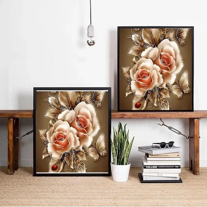 

Retro Rose 3D DIY Gold Digital Oil Painting Canvas Wall Art Picture Set Kit Coloring By Numbers Modern Wall Artwork Frameless