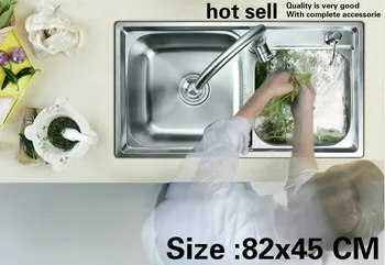 Online Free Shipping Household Ordinary Wash The Dishes 304 Stainless Steel Kitchen Double Groove Sink Hot Sell Fashion Big 82x45 CM