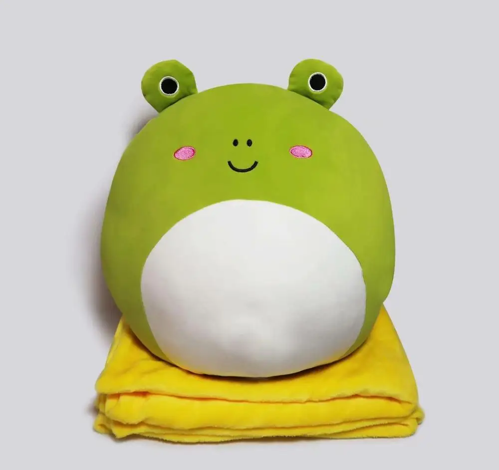 Милые толстые плюшевые подушки с изображением животных kawaii Кот Тоторо лягушка Пингвин собака свинья игрушки 2 в 1 Подушка Одеяло Рождественский подарок для детей - Цвет: frog