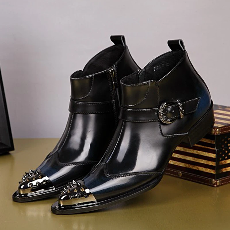 Мужские ботильоны с заклепками в британском стиле; Роскошные Мужские модельные туфли с острым носком в деловом стиле; Туфли-оксфорды из натуральной кожи; свадебные туфли с пряжкой