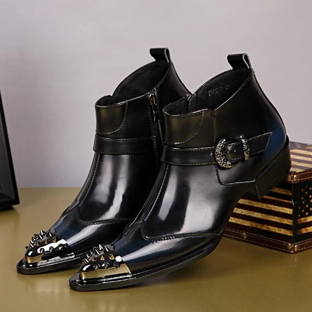 British Rivets Men Ankle Boots Luxury Men Pointed Toe Business Dress