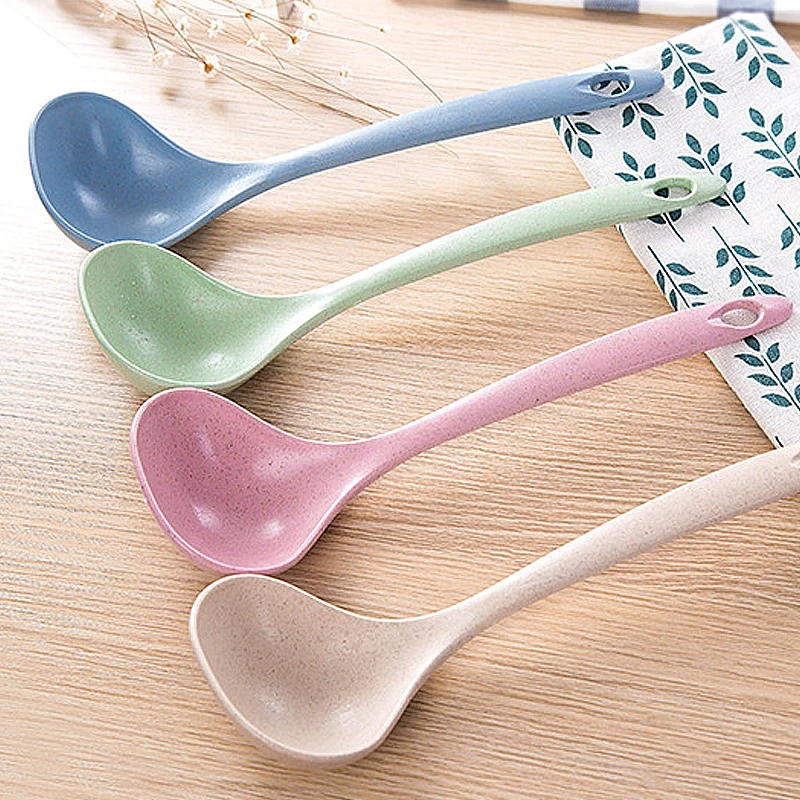 

1Pcs Tableware Wheat Straw Rice Ladle 4 Colors Long Handle Soup Spoon Meal Dinner Scoops Kitchen Supplies Cooking Tool U3