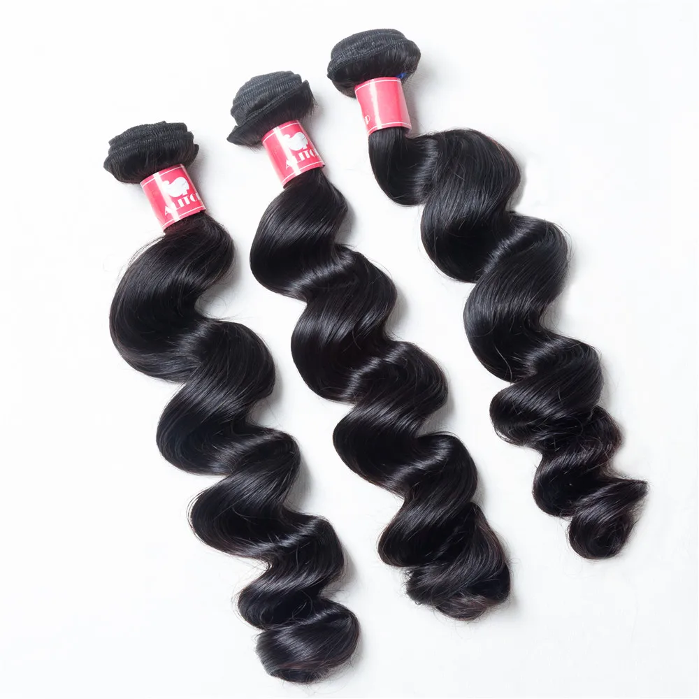 ALITOP Hair Loose Wave Human Hair Bundles Indian Remy Hair Weave Bundles With Closure Remy Hair Extension Natural Color Full End