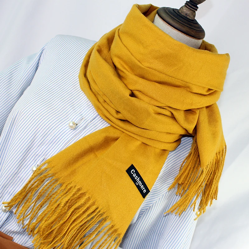 Женские шарфы для женщин кашемир однотонного цвета шарф палантин кисточкой леди зима толстый теплый высокое качество женский шаль