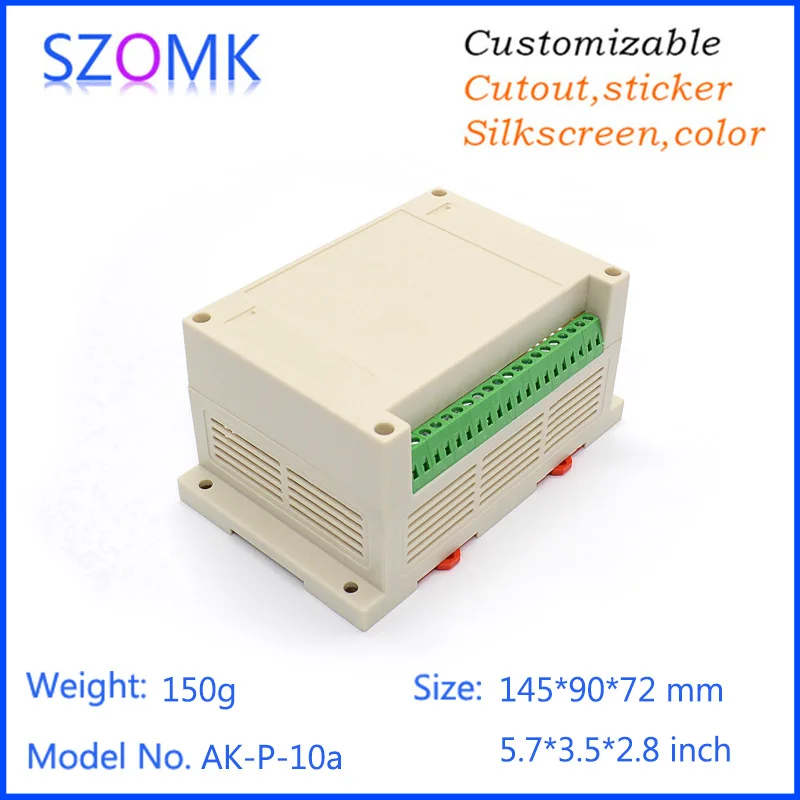 

szomk electronic din rail enclosure with terminal block (4pcs)145*90*72mm diy enclosure plastic housing electronic equipment box