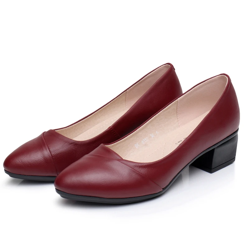 ZIMNAFR/Новые брендовые туфли-лодочки; женская обувь; женские офисные туфли из натуральной кожи; Туфли-лодочки на толстом каблуке; женская обувь; Размеры 35-40 - Цвет: 6319REDPUMPS
