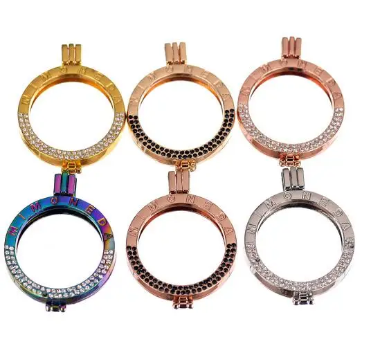 Half crystal decorated 35mm coin holder diy locket pendant used for