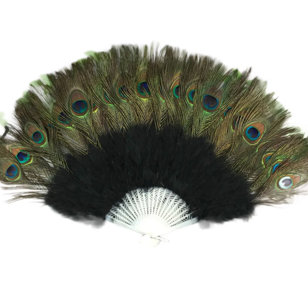 Прямые продажи с фабрики белые женские сложенные турецкие перья ручной вентилятор Ручная работа Фанаты для танцев Свадебные украшения abanicos - Цвет: Black