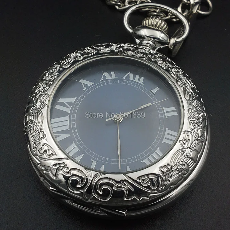 

NEW Antique Style Wind Up Mechanical Blue Dial Pocket Watch + Chain SHIP WITH TRACKING NUMBER H058