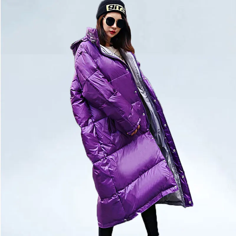 Waterproof Glossy Winter 90% White Duck Down Jacket Women Hooded Long Down Parka New Arrival Straight Womens Down Coats 168