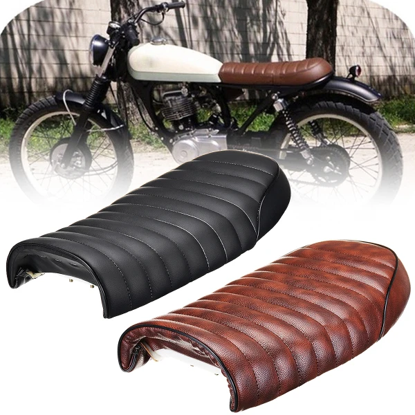 

Vintage Motorcycle Seat Cushion for Honda/Suzuki/Yamaha Black Brown Leatherette Cafe Racer Hump Universal Retro Saddle Seat