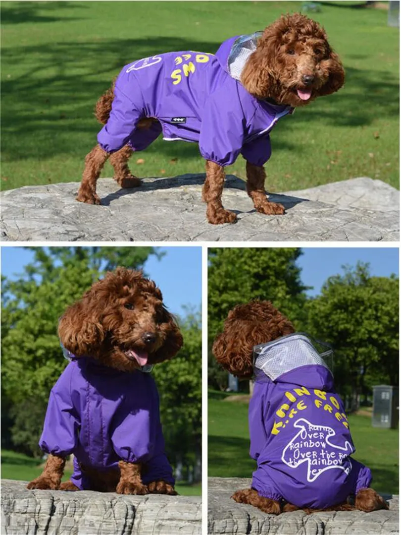 Дождевик для щенков, собак, с капюшоном, с мультяшным принтом, водонепроницаемый дождевик для собак, куртка, комбинезон, непромокаемая одежда для домашних питомцев, одежда для маленьких собак/кошек - Цвет: purple Rain Coat